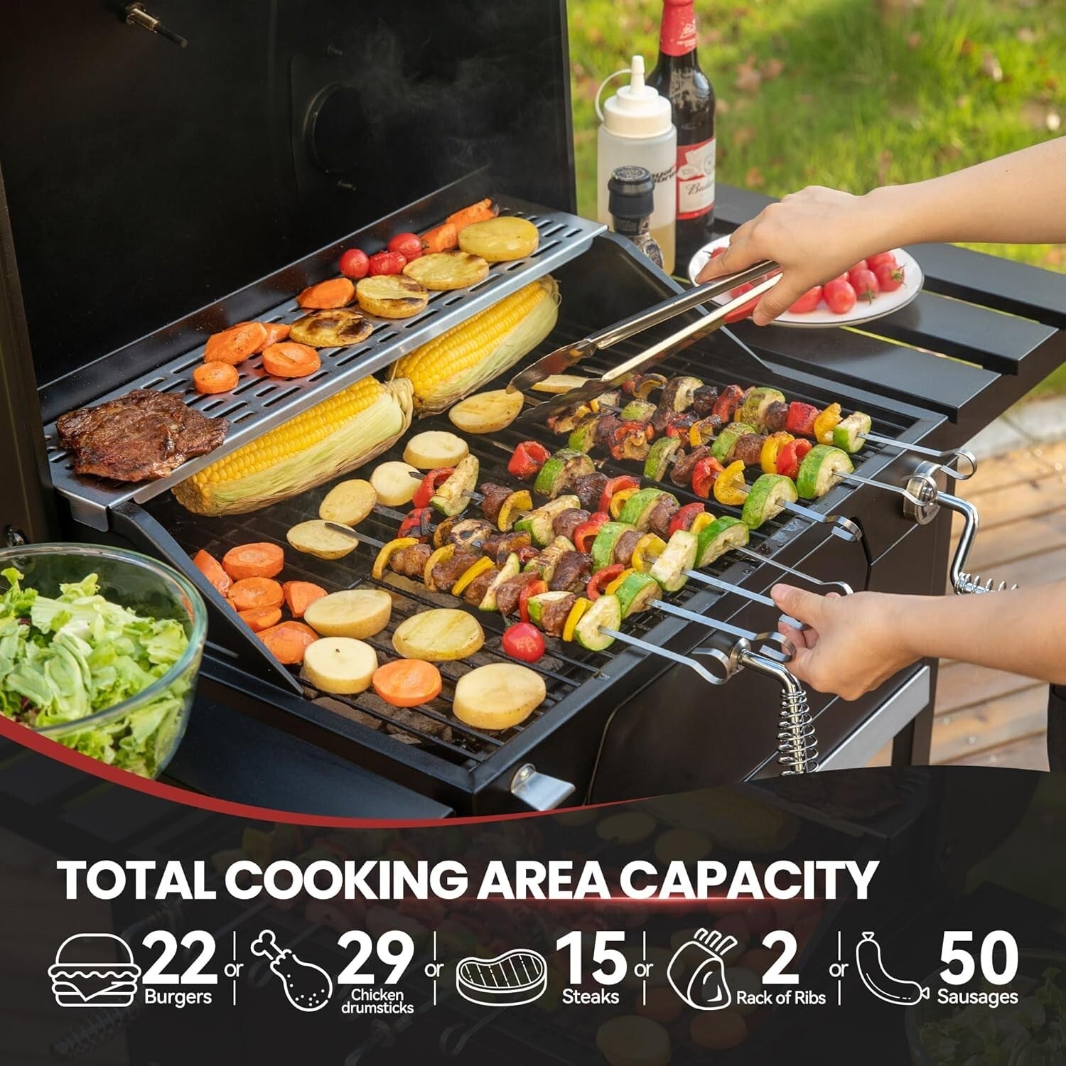 Charcoal Grill with Adjustable Height & Collapsible Tables - Perfect for Picnics