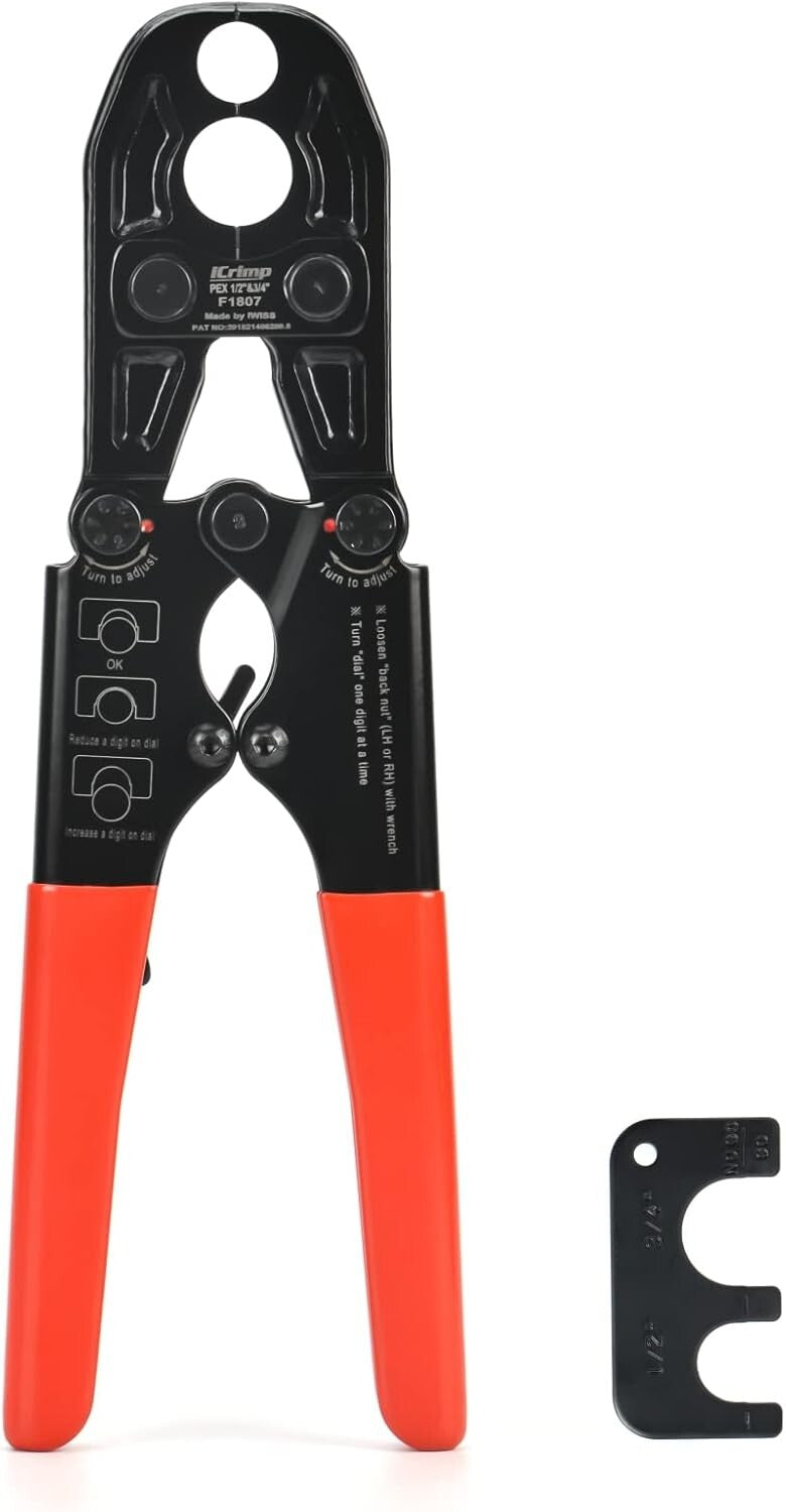 Ergonomic Hand-Powered Combo PEX Crimping Tool for 1/2 & 3/4-Inch Copper Rings