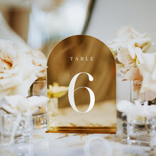 Load image into Gallery viewer, Elegant Gold Mirror Wedding Table Numbers 1-15 with Sturdy Acrylic Stands