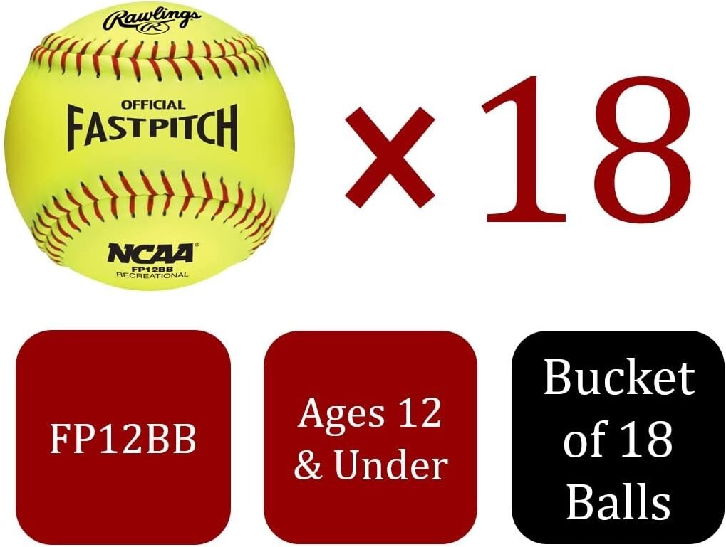 18 Pack of 12-Inch Youth Softballs in Durable Bucket - Safe Practice Balls