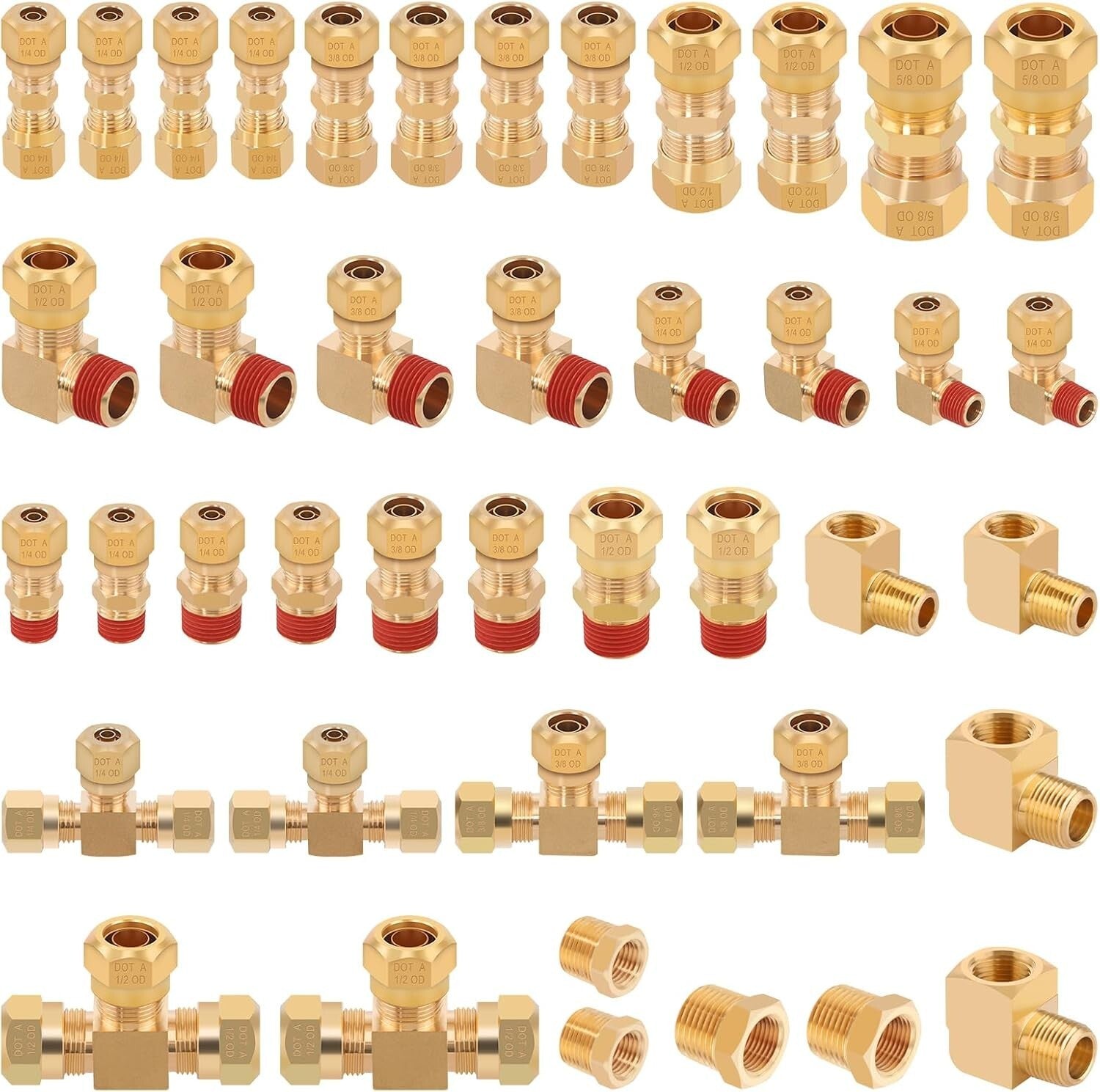 Brass Air Brake Fittings Assortment - 42 Piece Kit for Truck & Industrial Use