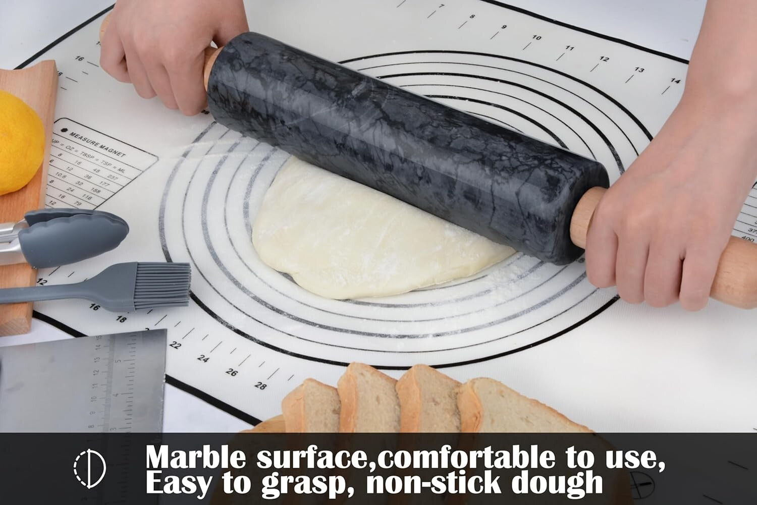 Elegant 18.5-Inch Marble Rolling Pin Set with Silicone Pastry Mat & Accessories