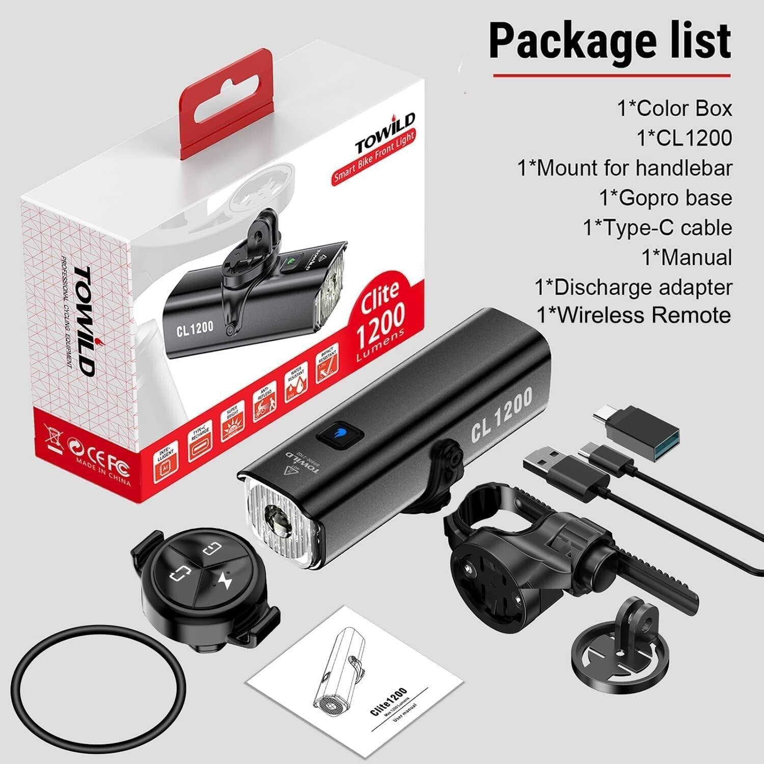 1200 Lumen Waterproof Bike Headlight with Rechargeable Battery & Garmin Mount