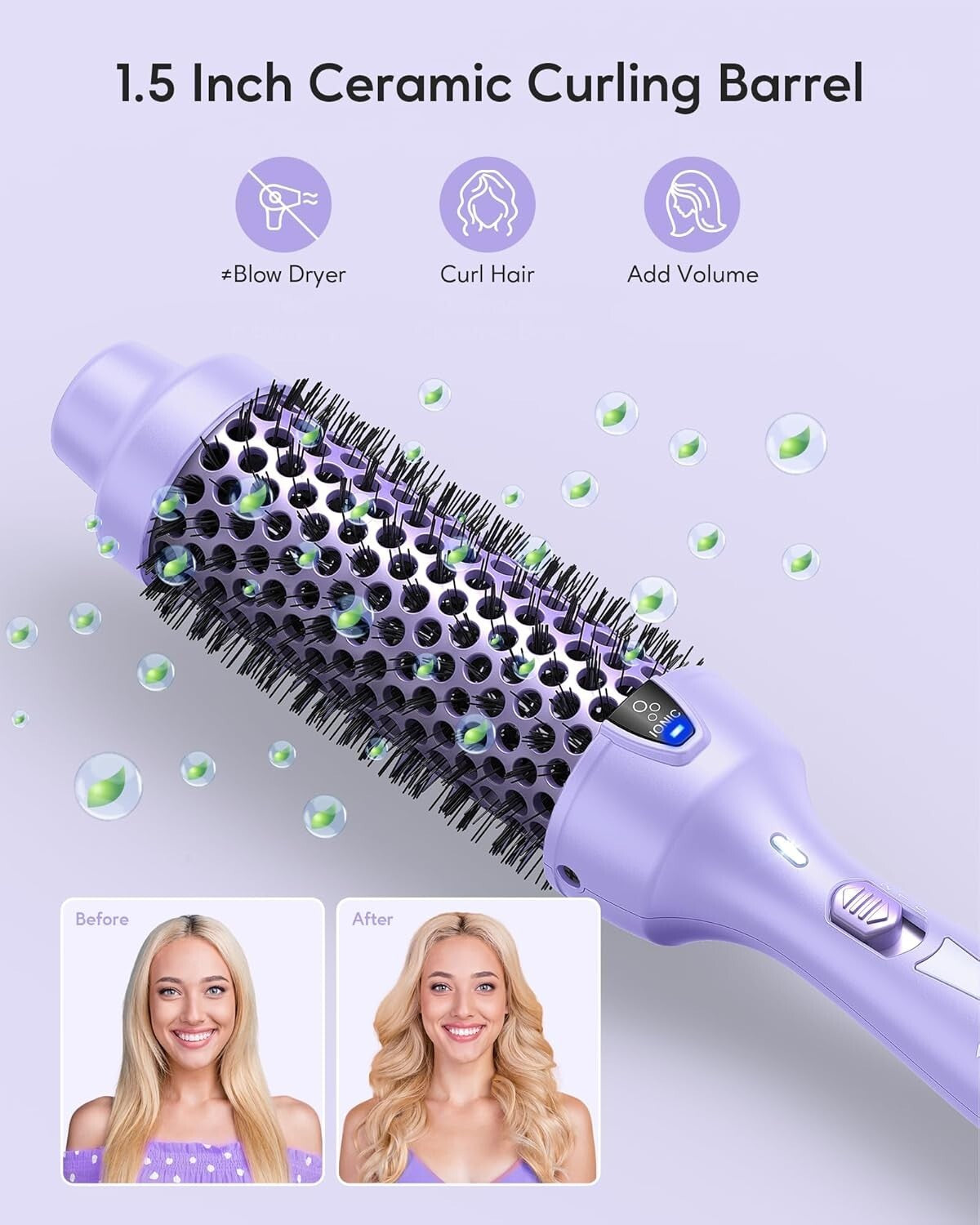 Effortless Curls & Volume: Dual Temp Heated Round Brush for Medium-Length Hair