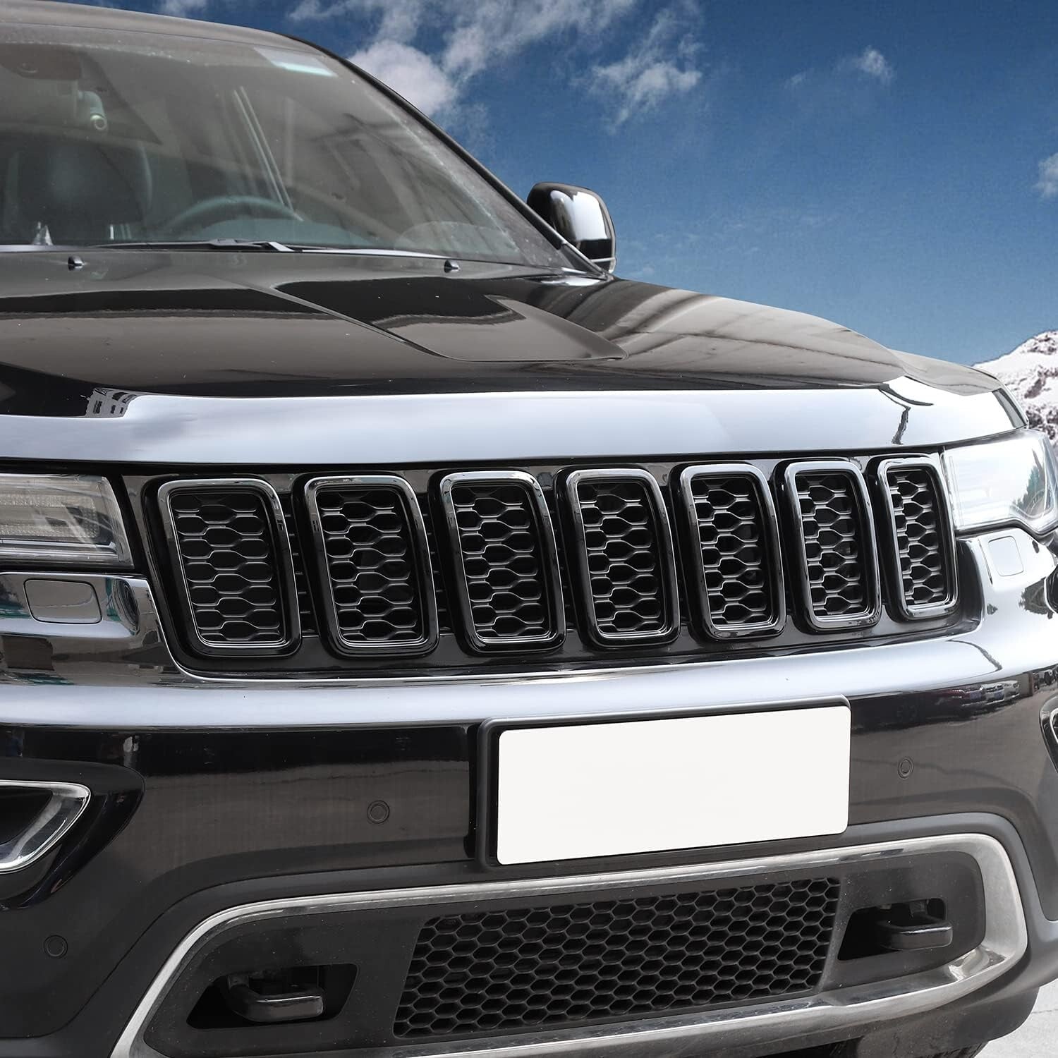 Front Grill Cover Trim Kit - 7Pcs ABS Inserts for 2017-2020 Jeep Grand Cherokee