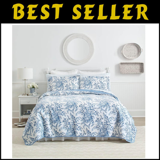 Luxury King Floral Cotton Quilt Set with Matching Shams - Farmhouse Style