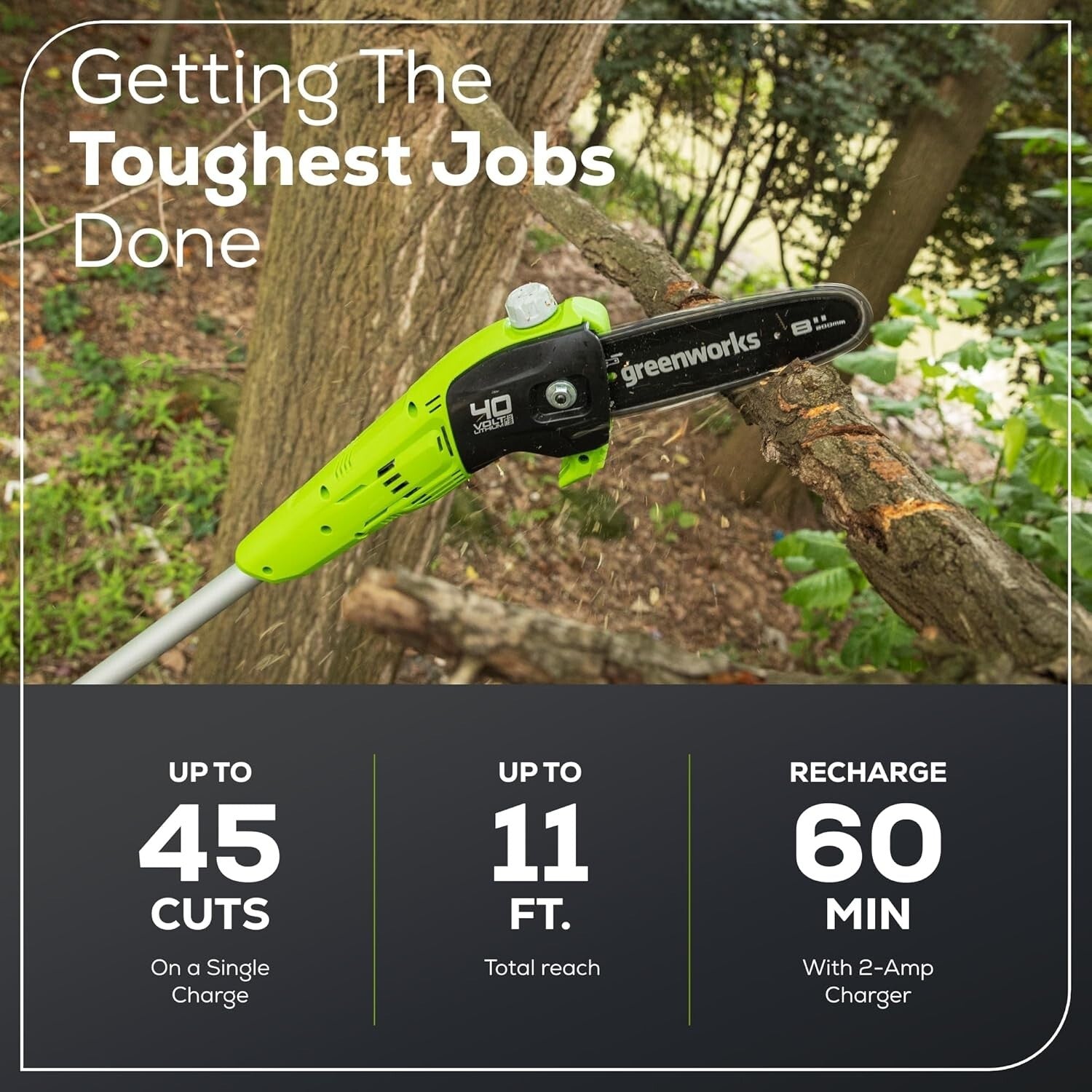40V 8-Inch Cordless Polesaw with Battery & Charger - Effortless Tree Trimming