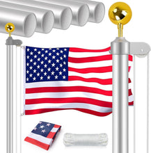 Load image into Gallery viewer, Heavy Duty 16FT Aluminum Flagpole Kit with Free Patriotic Flag - Silver Finish