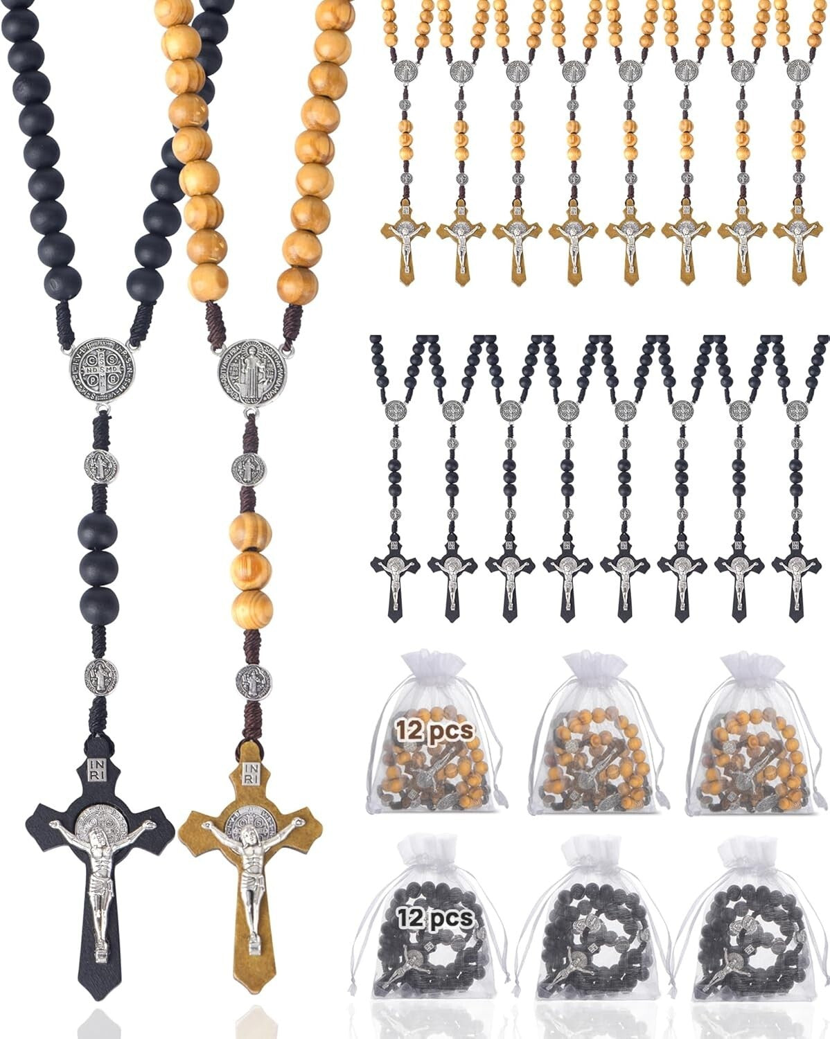 Premium Handmade Catholic Rosaries - 24 Pack for Baptisms & Special Moments
