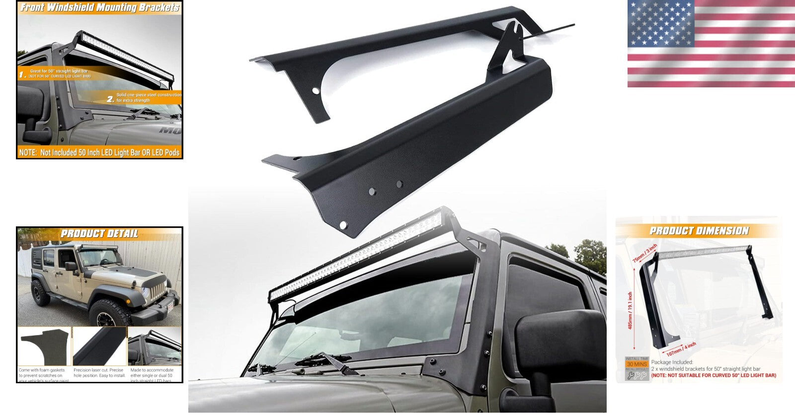 Heavy-Duty Jeep Wrangler TJ/LJ Light Bar Brackets for Secure Lighting Solutions