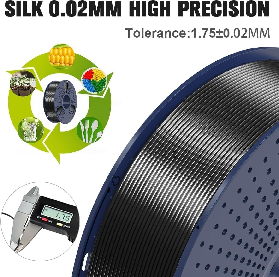 4 Pack Black Shiny Silk PLA 3D Filament - 1.75mm, Perfect for Any Printer