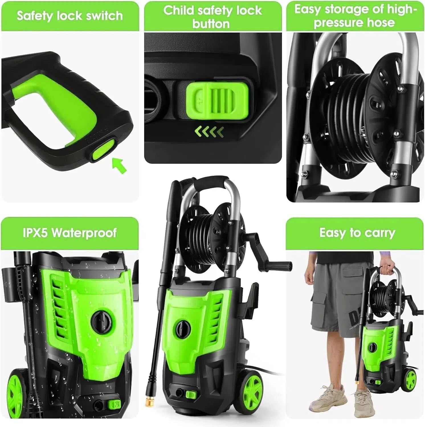 Compact 4800 PSI Electric Pressure Washer - Perfect for Car Washing & Patios