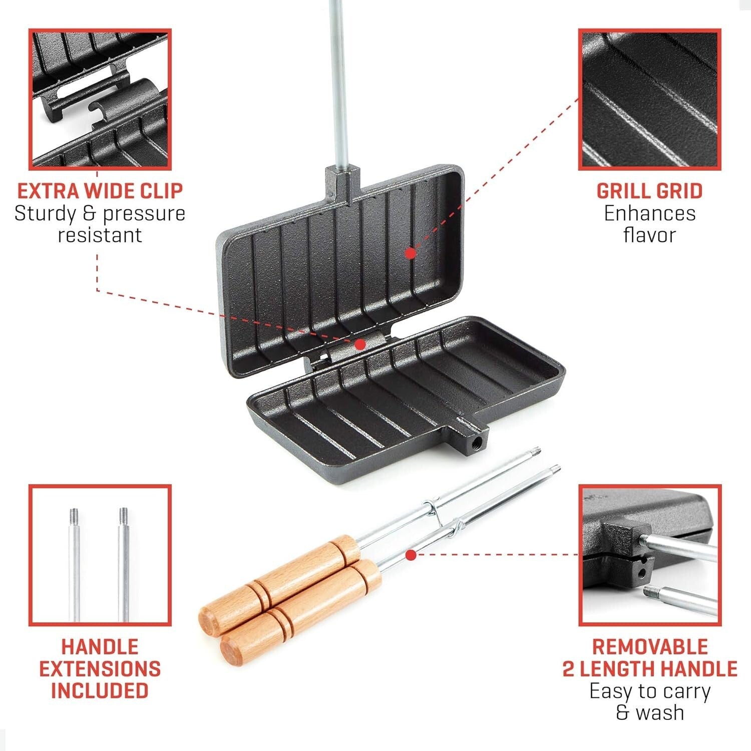 Durable Camping Pie Iron with Recipe e-Book - Perfect for Toasted Pies & More