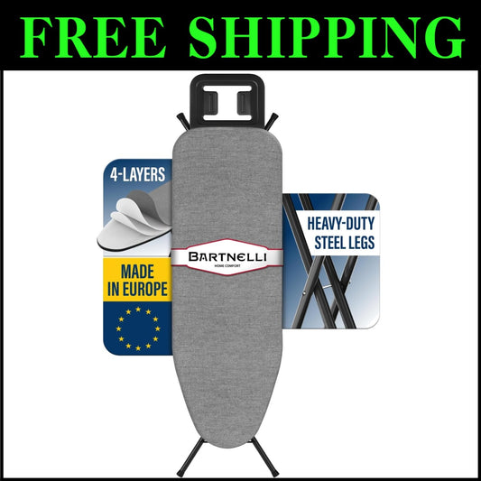 Lightweight Ironing Board with 4-Layer Pad & Adjustable Height - 48l x 14w