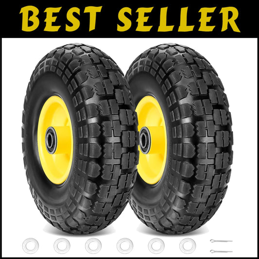 Flat Free 13" Solid Tire & Wheel Set - Heavy-Duty 2 Pack for Garden & Cart