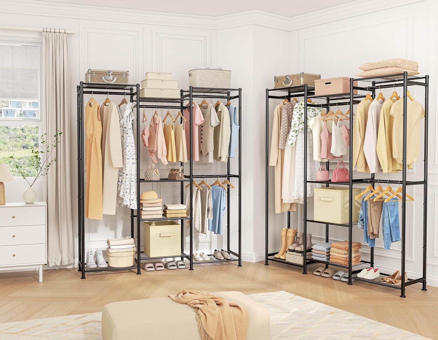Large Portable Wardrobe with 4 Hanging Spaces & 8 Shelves - Stylish Organization