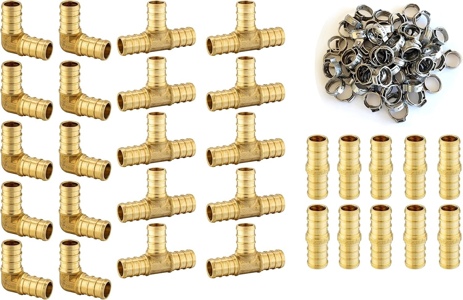 Comprehensive 100-Piece 1/2" PEX Fittings & Clamps Set - Brass & Stainless Steel