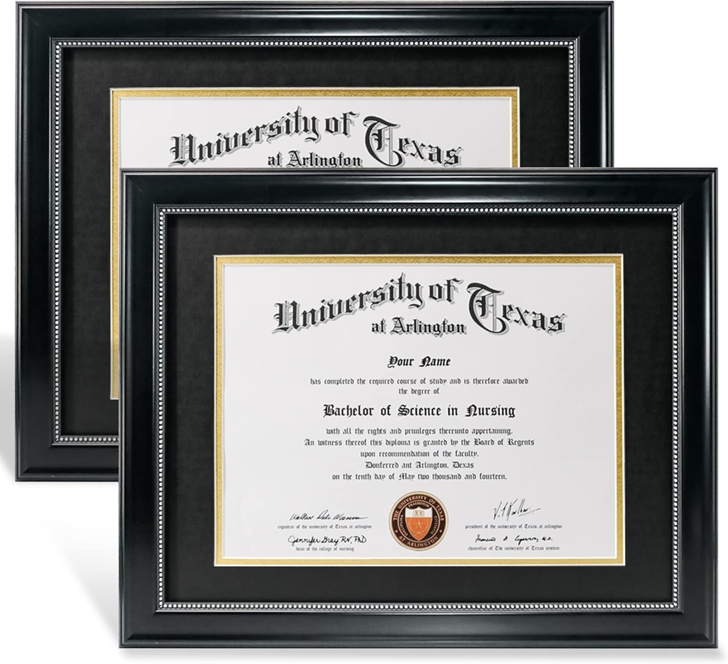 Elegant 2-Pack 8.5x11 Diploma Frame with UV Protection - Black & Silver Beads