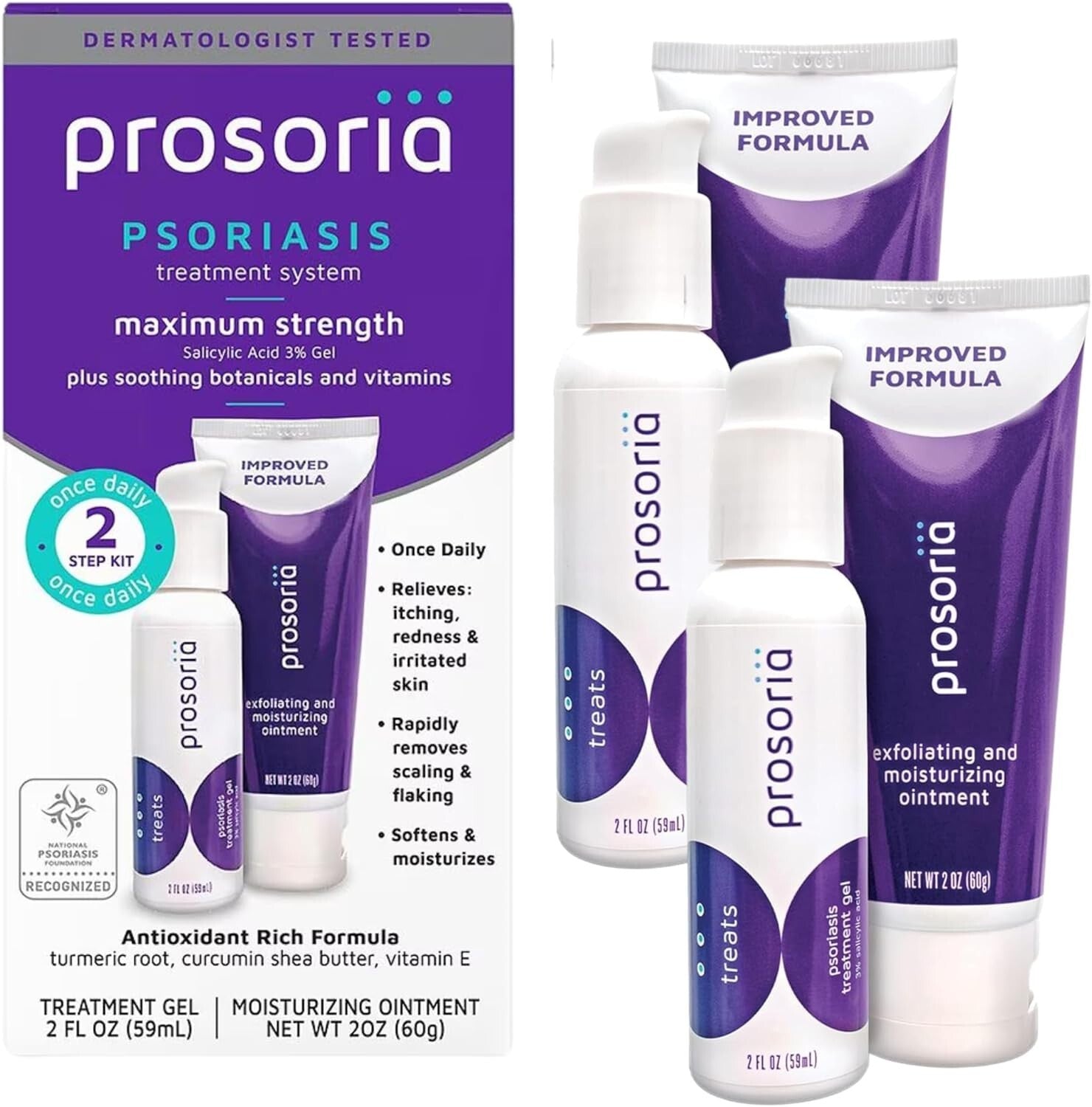 Dual Action Psoriasis Relief - 4 Bottles of Clinical Strength Exfoliating Care