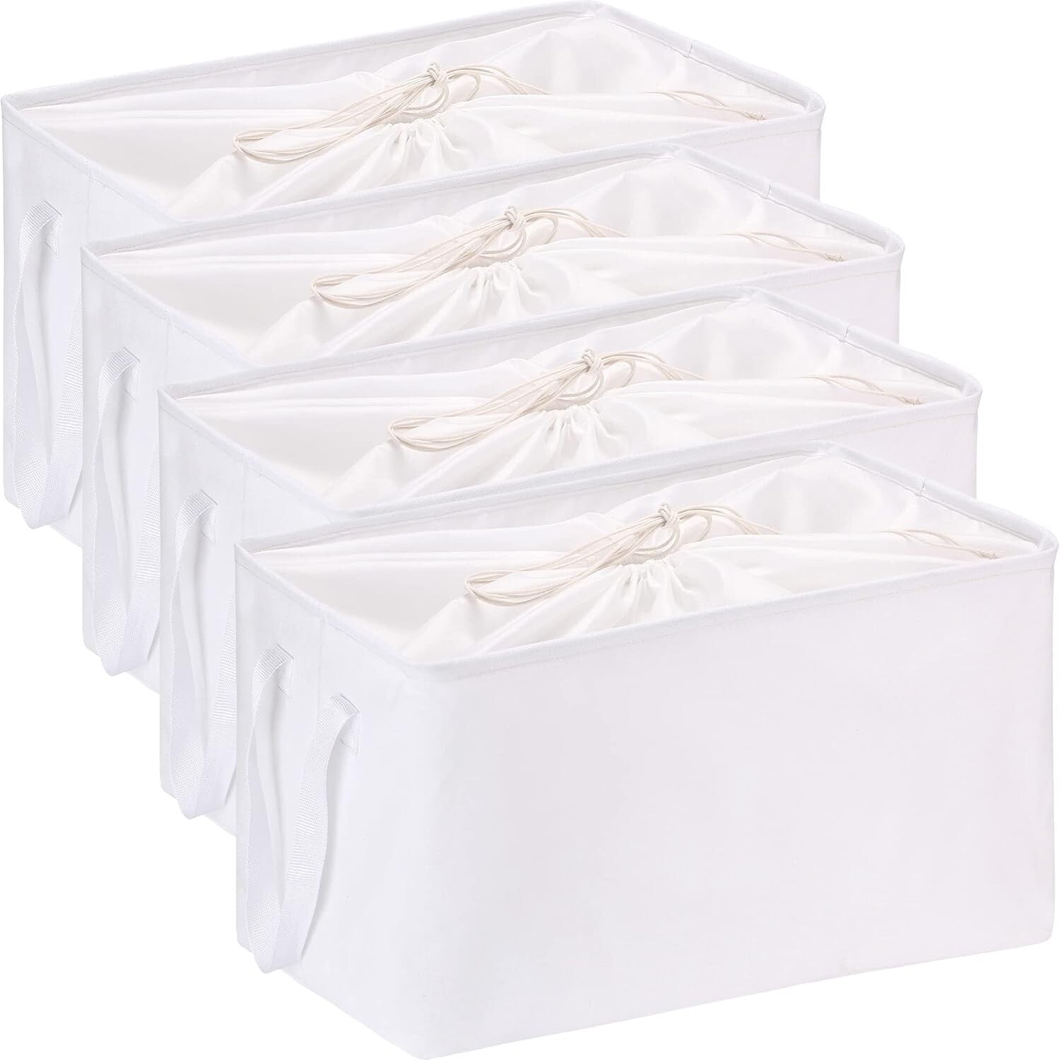White 102L Storage Bins with Drawstring Covers - Versatile Closet Organizers