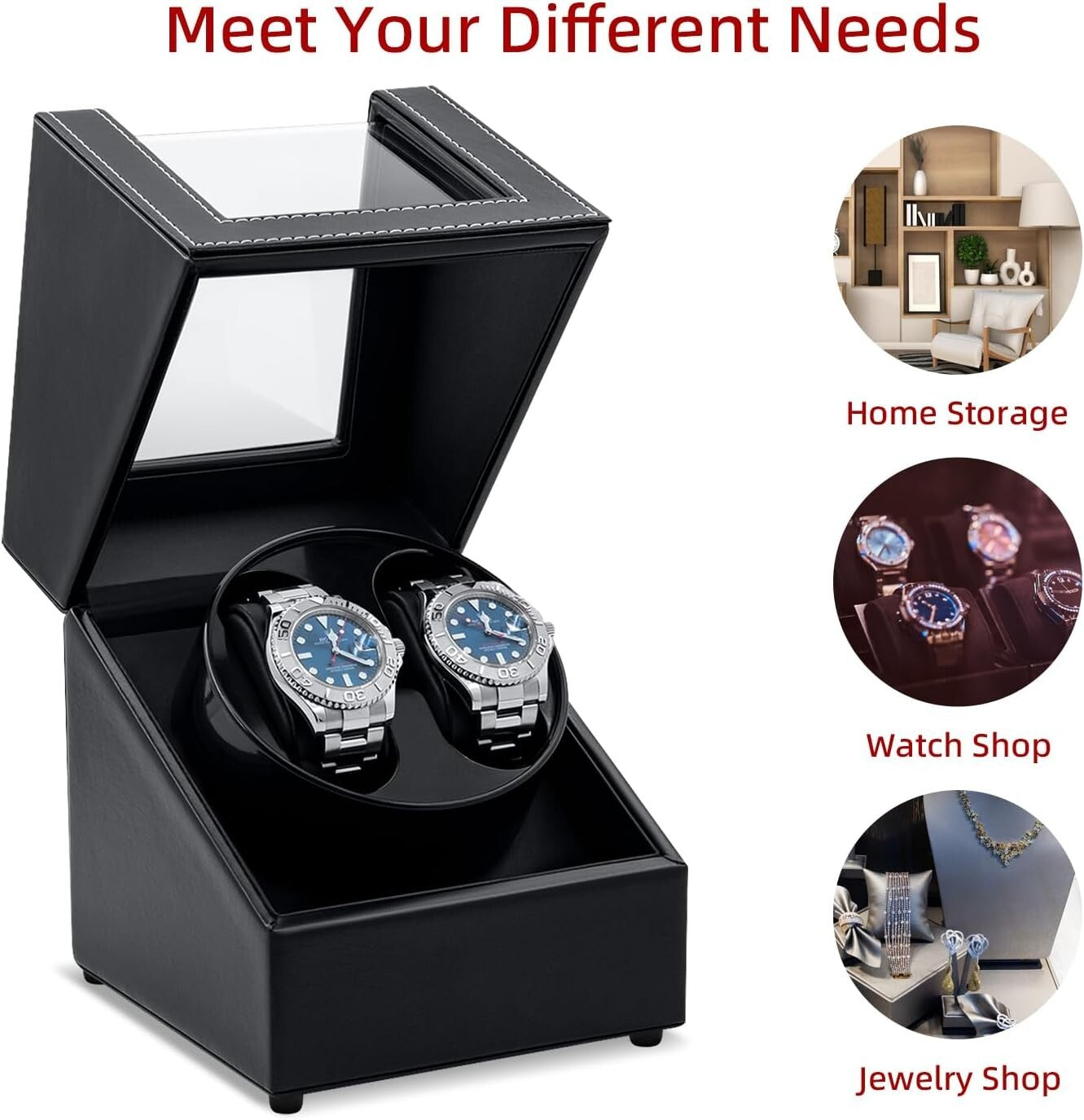 Black Elegant Watch Winder Box with Two Rotation Modes - Perfect Gift for Men