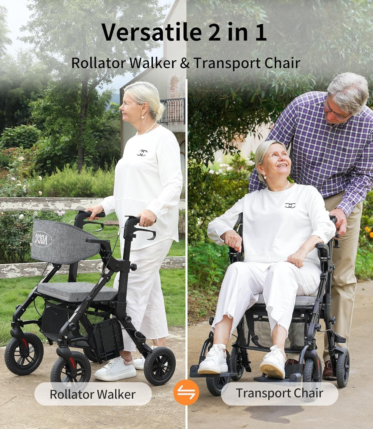 Folding 2-in-1 Walker Wheelchair for Seniors - Portable, Durable & All Terrain