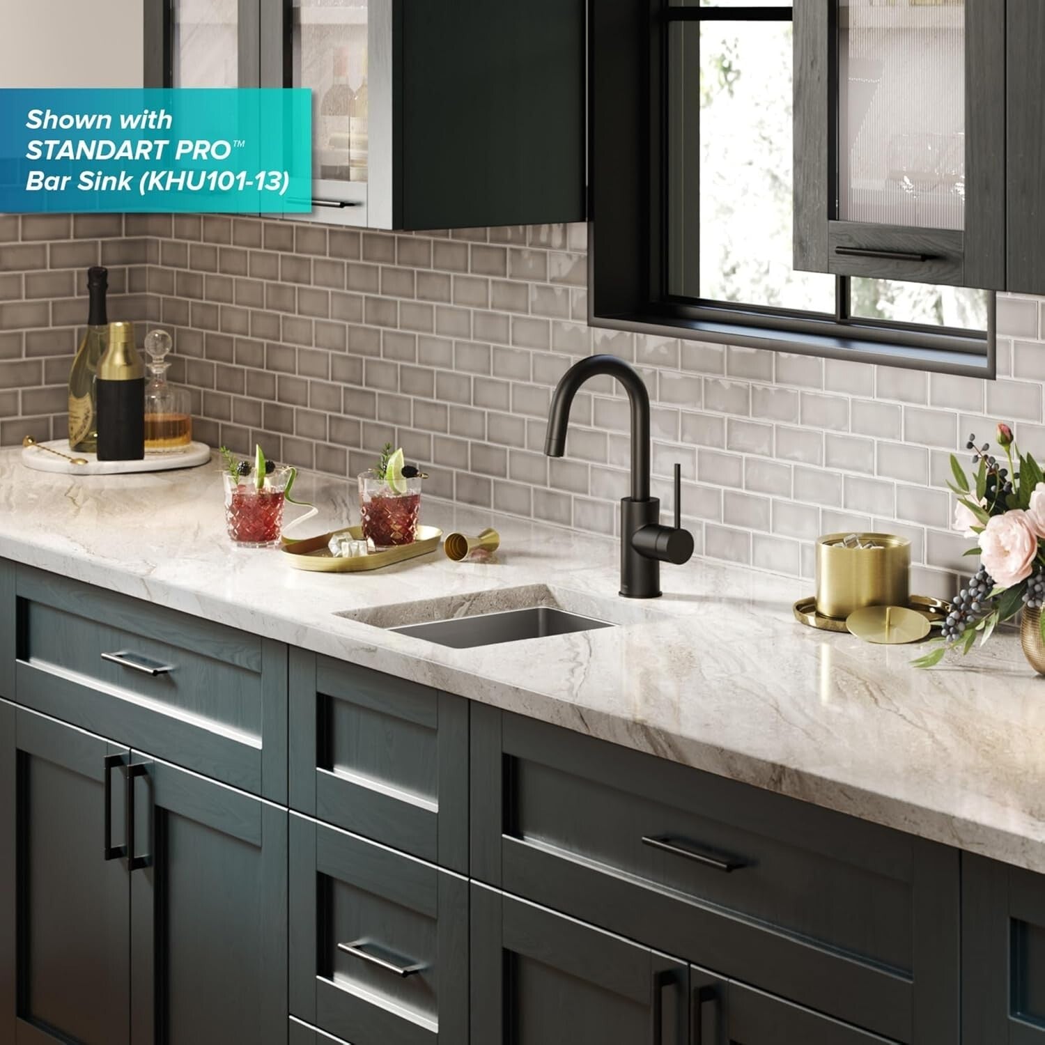 Contemporary Black Kitchen Faucet - Compact Design with Dual-Function Spray
