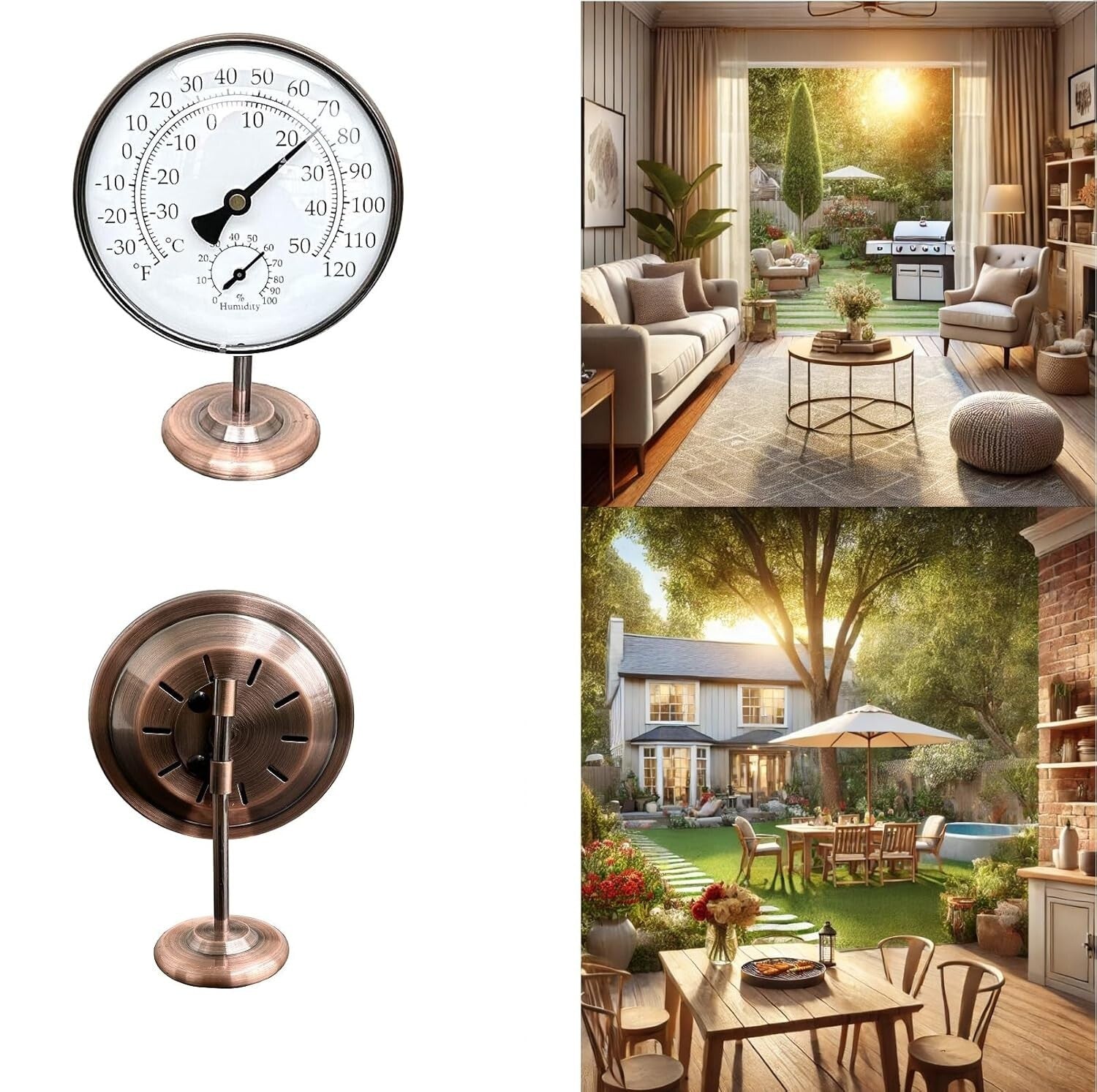 Elegant 4-Inch Indoor/Outdoor Thermometer with Hygrometer – Durable Brass Design