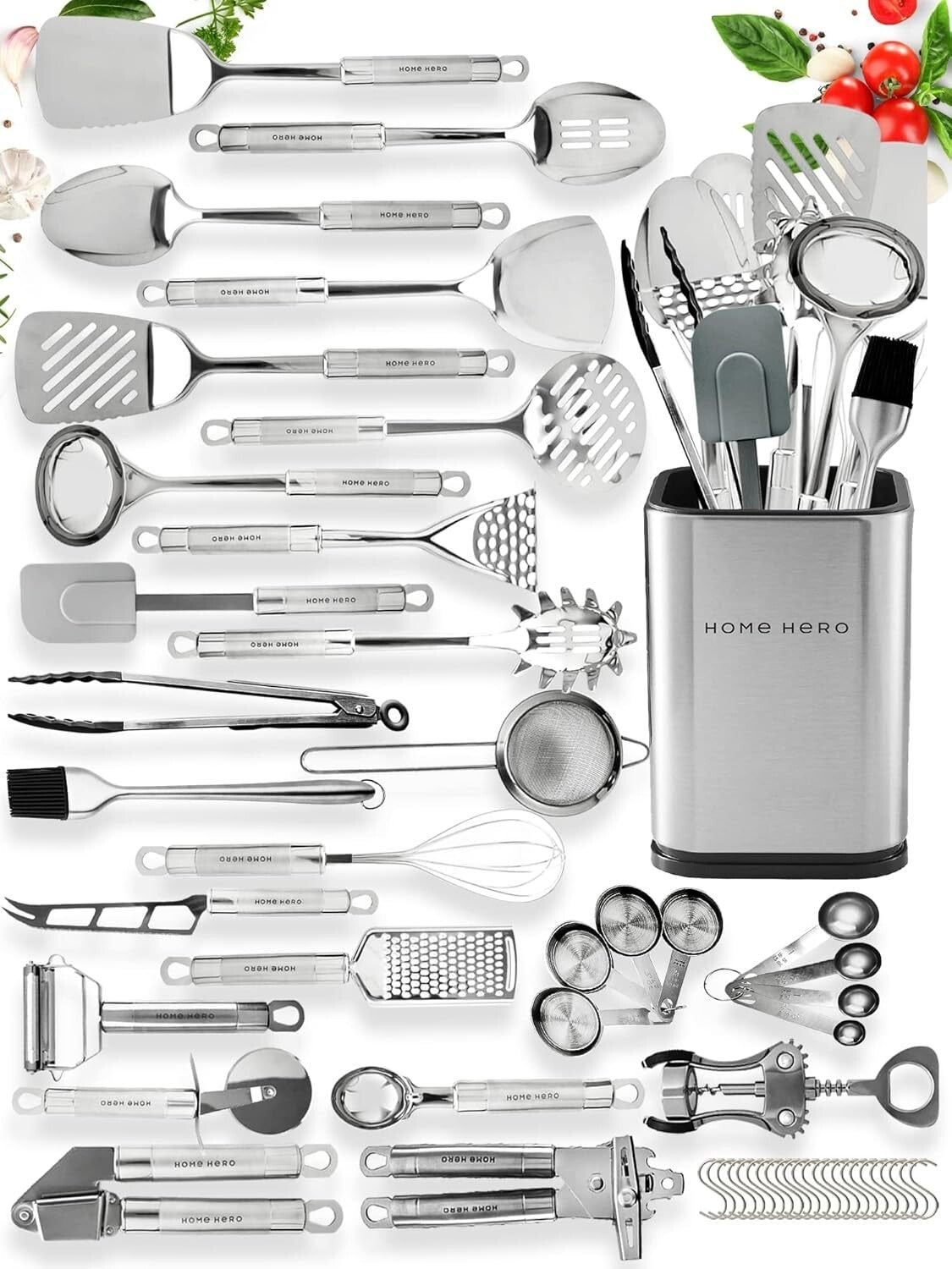 Elegant 54-Piece Stainless Steel & Silicone Kitchen Utensils Set for Home Chefs