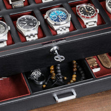 Load image into Gallery viewer, Stylish Black/Red Watch Storage Box with Key Lock &amp; 12 Slots for Men &amp; Women
