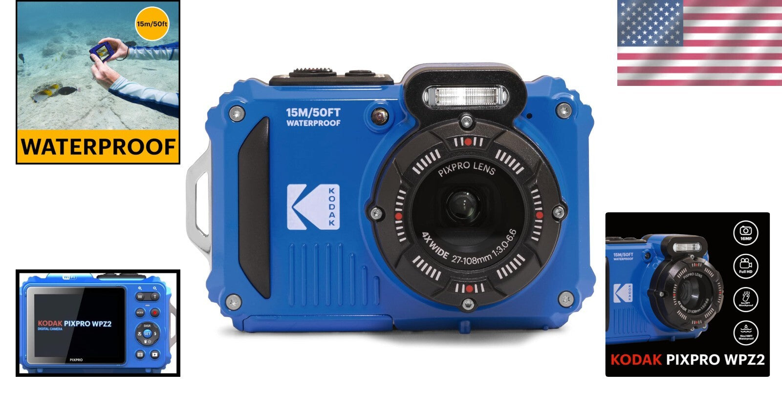 Rugged Waterproof 16MP Camera with 4X Zoom & 1080P HD Video for Adventurers