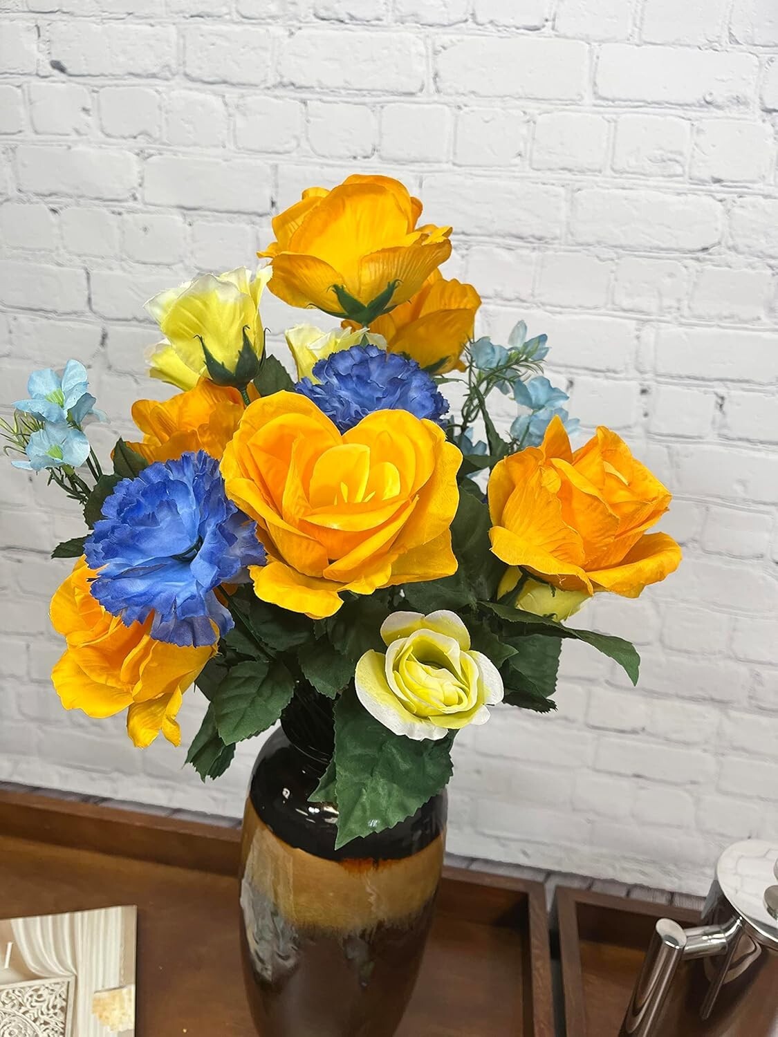 Elegant 2-Pc Mixed Rose & Carnation Faux Flower Set for Home & Memorial Decor