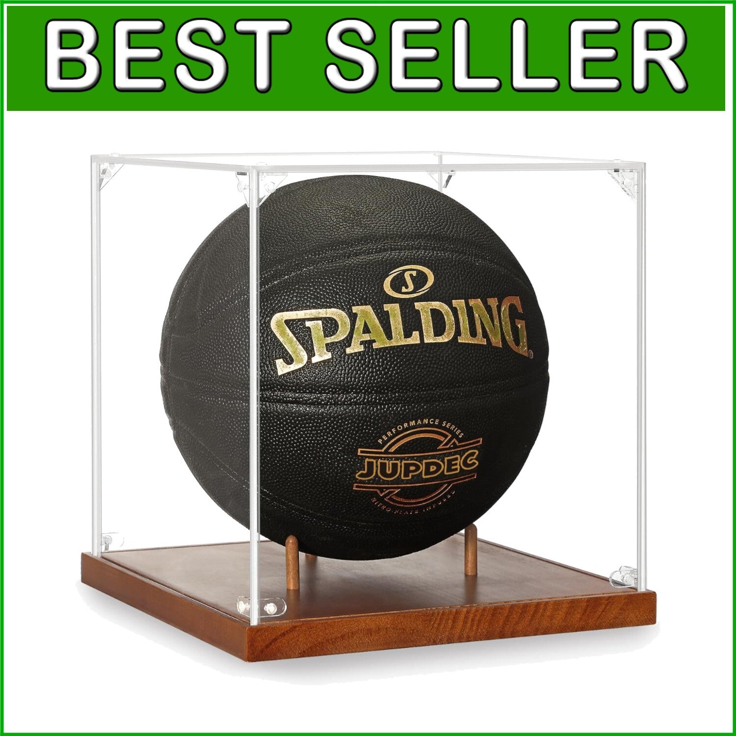 Elegant 10" Basketball Memorabilia Case - Acrylic with Solid Wood Tabletop Mount