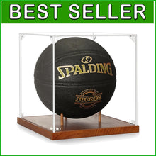 Load image into Gallery viewer, Elegant 10" Basketball Memorabilia Case - Acrylic with Solid Wood Tabletop Mount