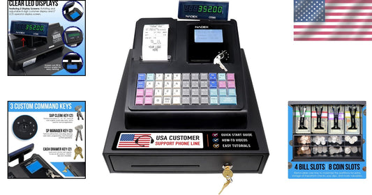 Efficient CR360 Cash Register with Dual Displays and Quick Load Thermal Printing
