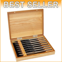 Load image into Gallery viewer, Luxury Steak Knife Set - 8 High-Performance Knives in Olivewood Presentation Box