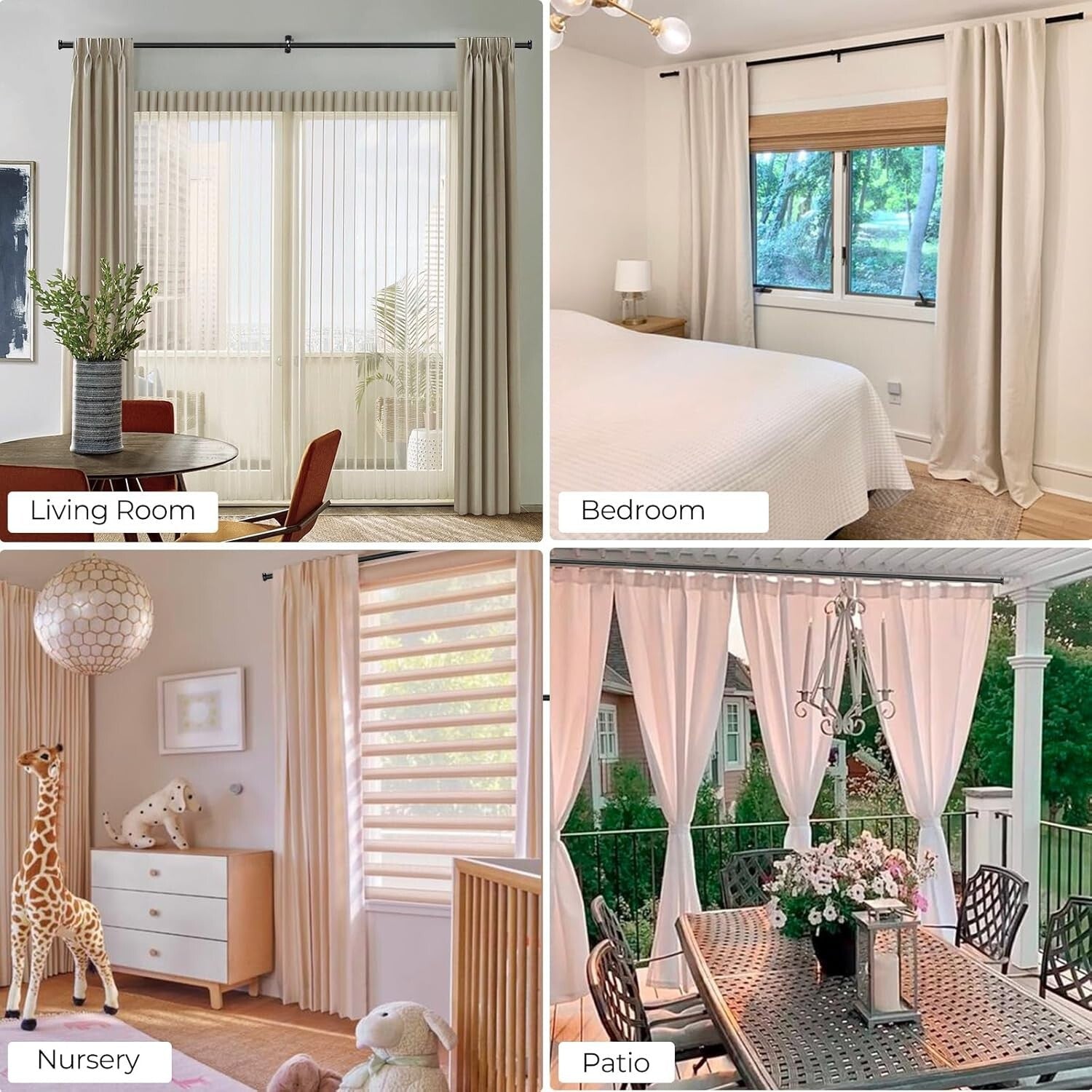 Adjustable 1-Inch Blackout Curtain Rods for Indoor and Outdoor Windows, 48-86"