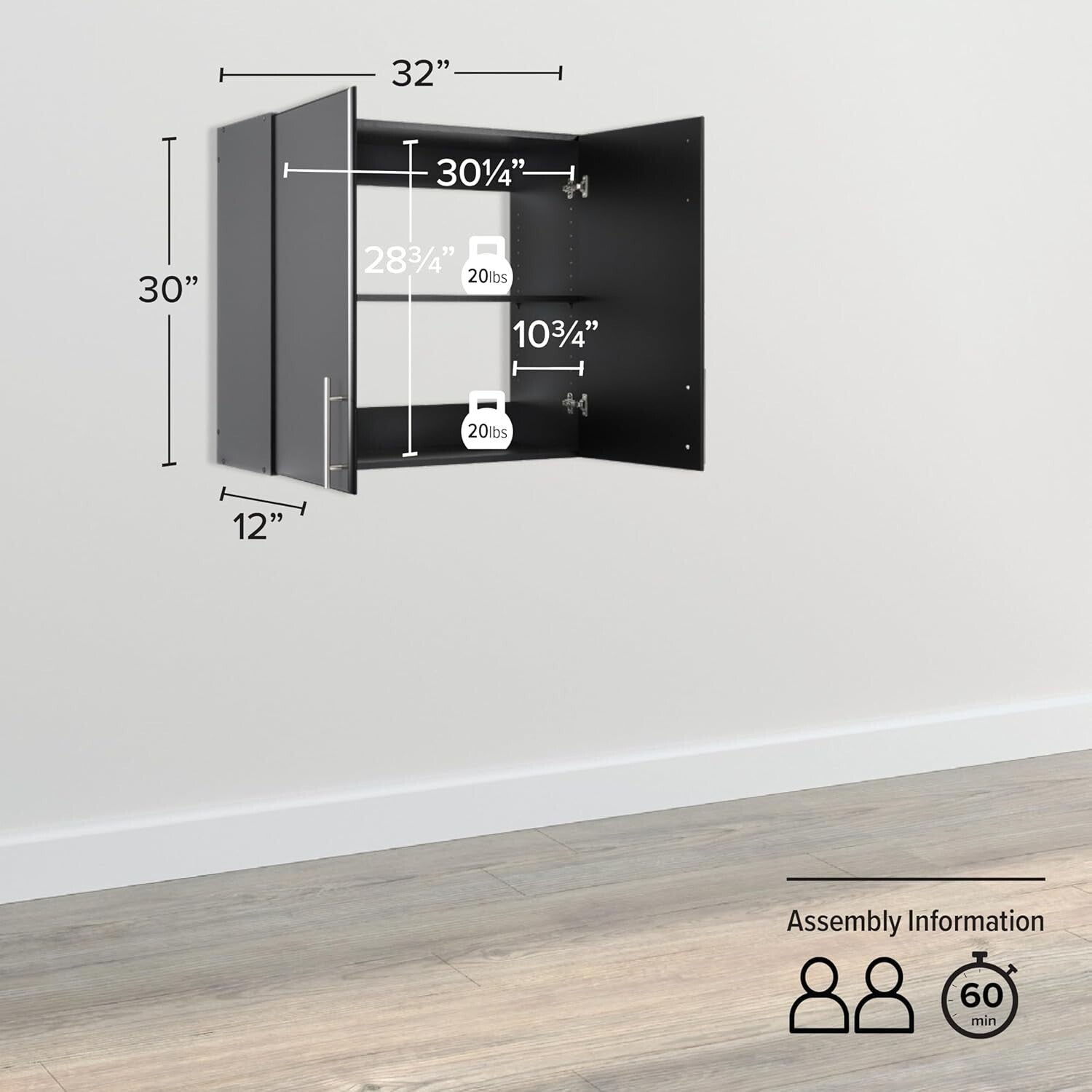 Elite 32-Inch Black Wall Cabinet: Stylish & Adjustable Storage Solution