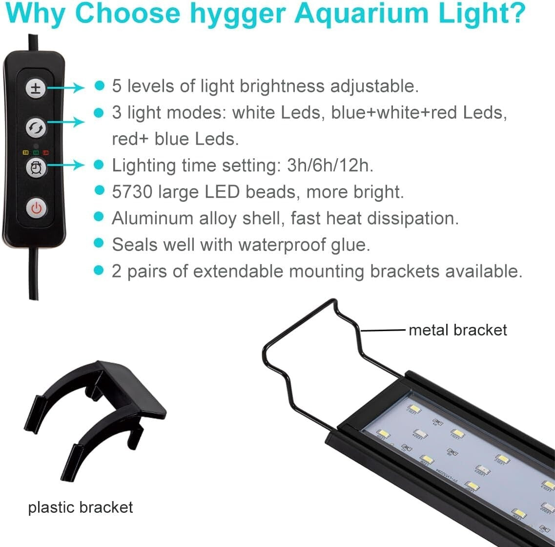 Durable Extendable 16W Aquarium Light with Adjustable Brackets for Aquascapes