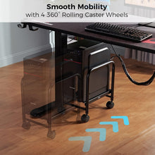 Load image into Gallery viewer, Height Adjustable Mobile CPU Stand with Locking Wheels – Black Metal Tower Cart