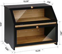 Load image into Gallery viewer, Modern Black Bread Keeper - Double-Layer Bamboo Storage with Plexiglass Window