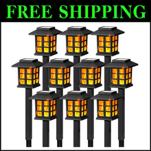 Load image into Gallery viewer, 10-Pack Flickering Flame Solar LED Lights - Waterproof Outdoor Decor