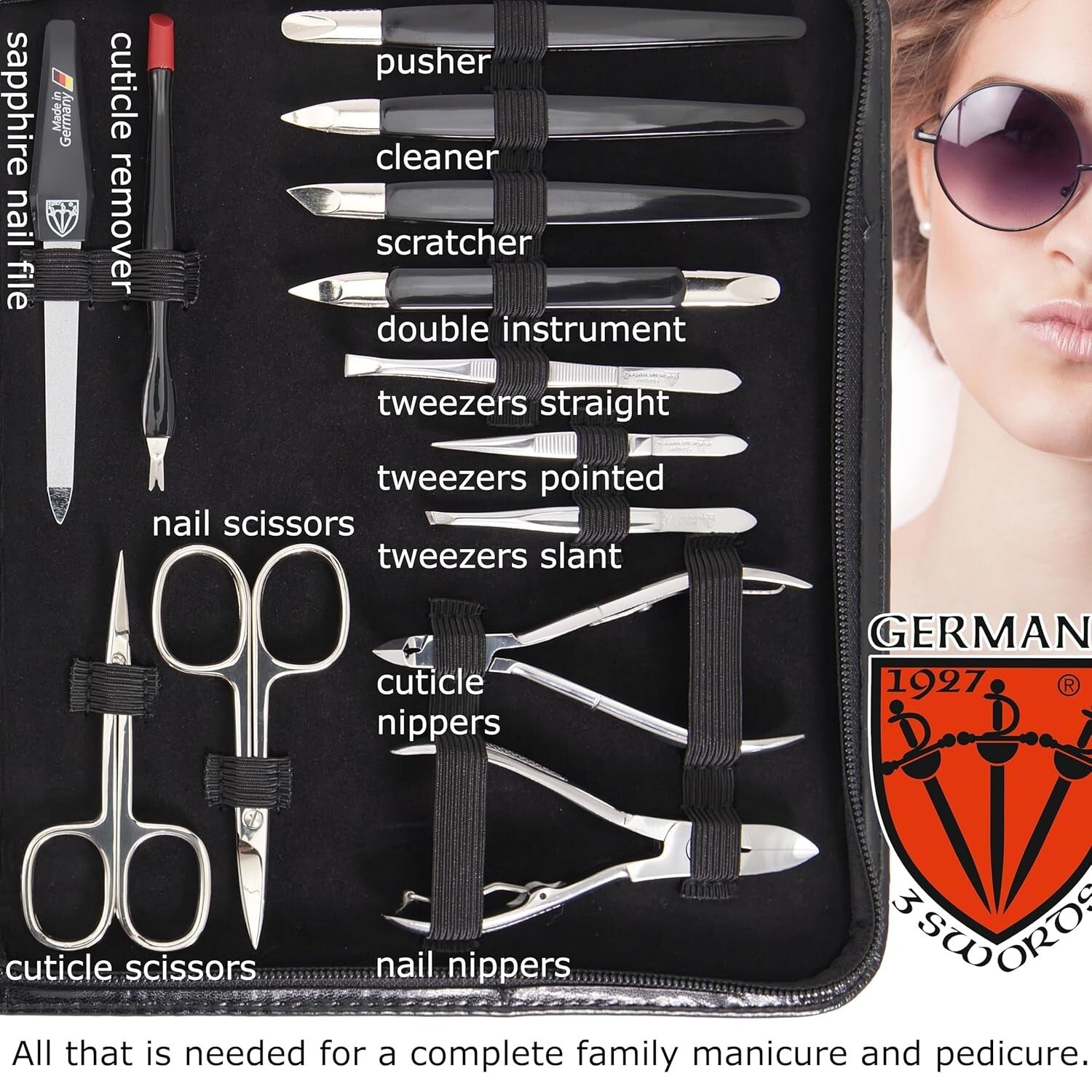Luxury 23-Piece Nail Care Set with Professional Steel Implements in Leather Case