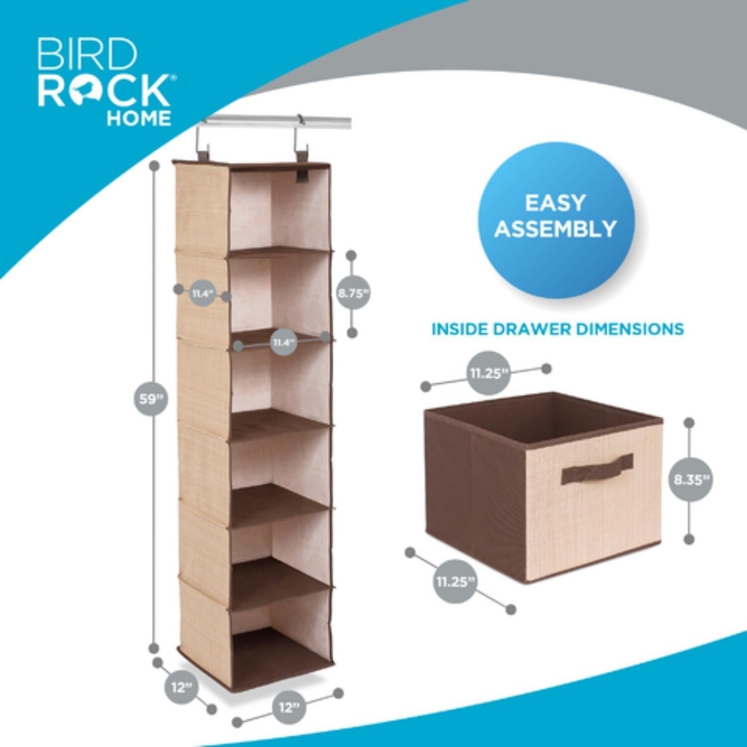 Durable Fabric Hanging Closet Organizer - 6 Shelf and 3 Drawer Storage Solution