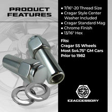 Load image into Gallery viewer, Premium 24-Pack Cragar Lug Nuts with 0.76" Shank &amp; Center Washer, Chrome Finish