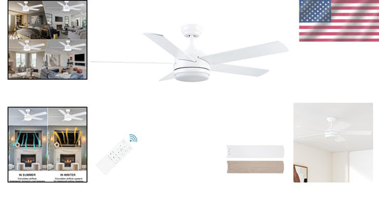 52 Inch White DC Ceiling Fan with Remote & Dimmable LED Light - Modern Elegance