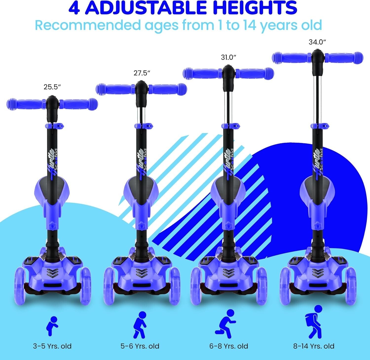 LED Light-Up 3-Wheeled Kids Scooter with Adjustable Handlebar & Foldable Seat
