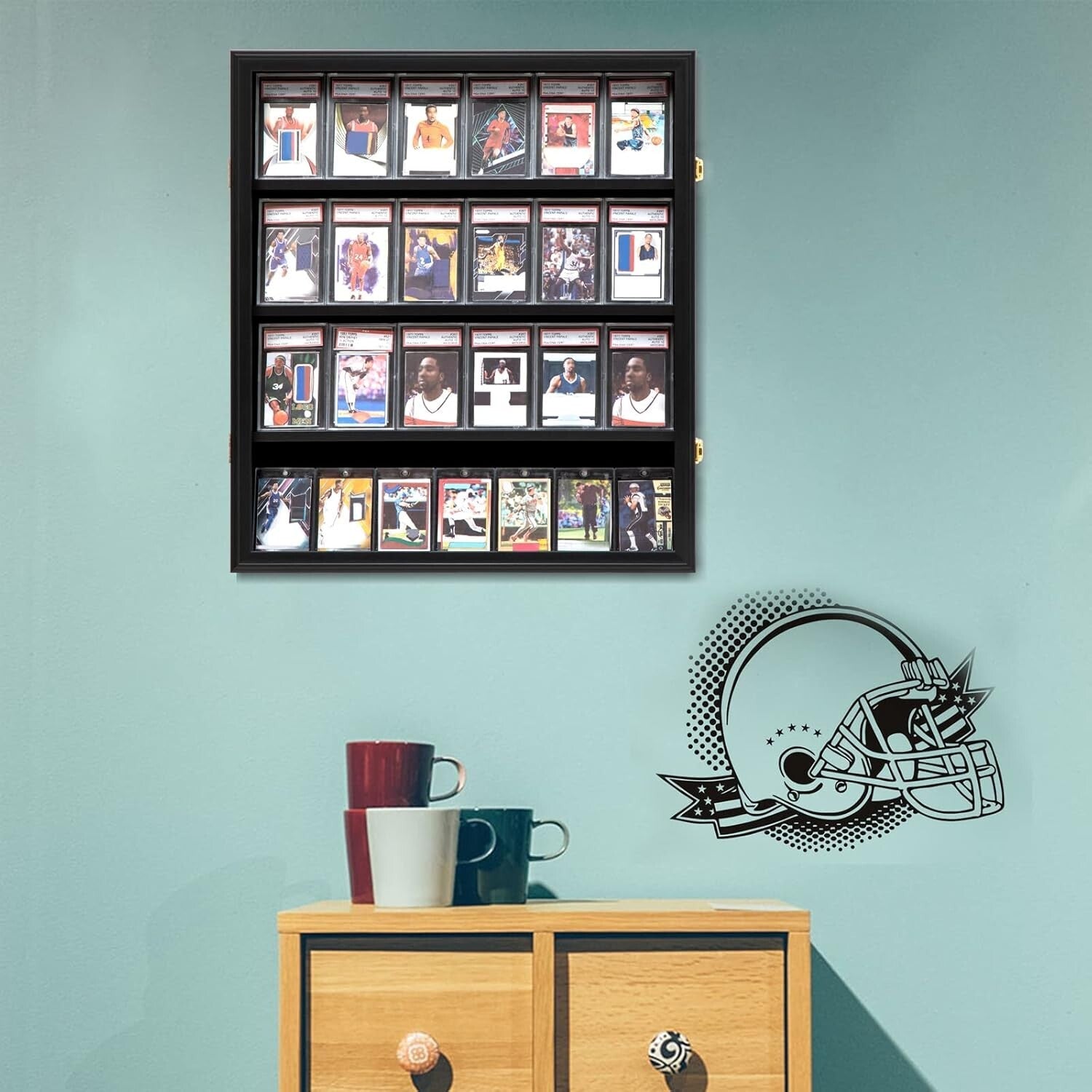 Sturdy Wall-Mounted Sports Card Display Case for Baseball, Football, Basketball