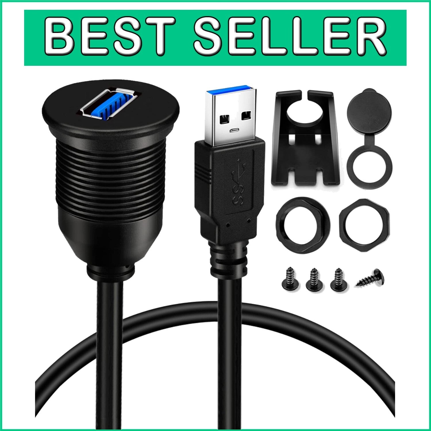 Car, Boat & Motorcycle USB 3.0 Flush Mount Cables - 5 Pack, Waterproof, 3ft