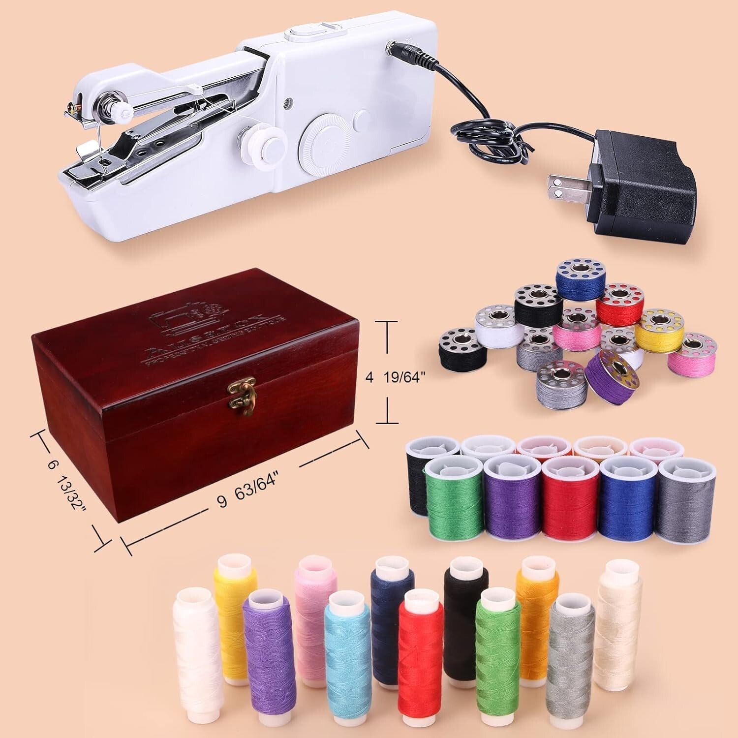 Elegant 153-Piece Mini Sewing Machine Kit in Stylish Wooden Box - Ideal Gift